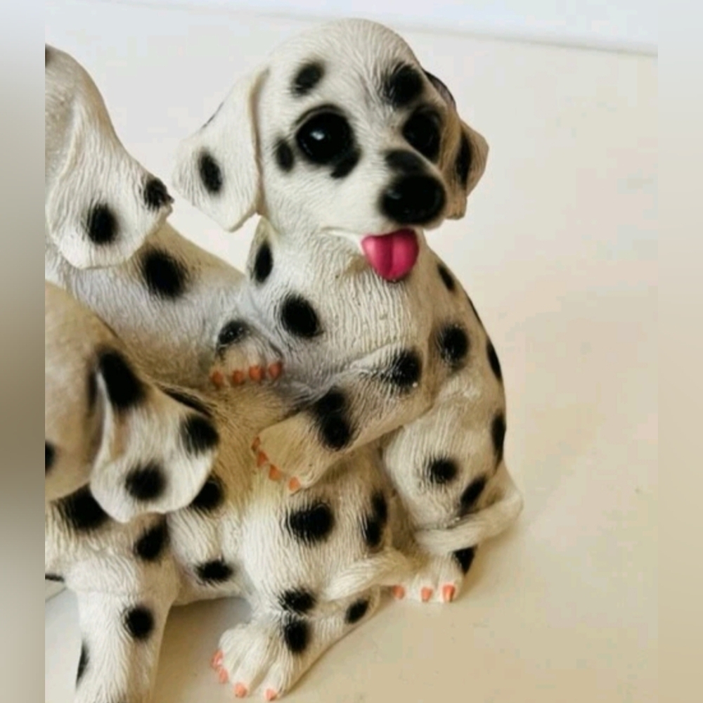 Dalmatian Figurine Vintage Puppies Dog Sculpture Solid Stone Resin - Picture 2 of 11
